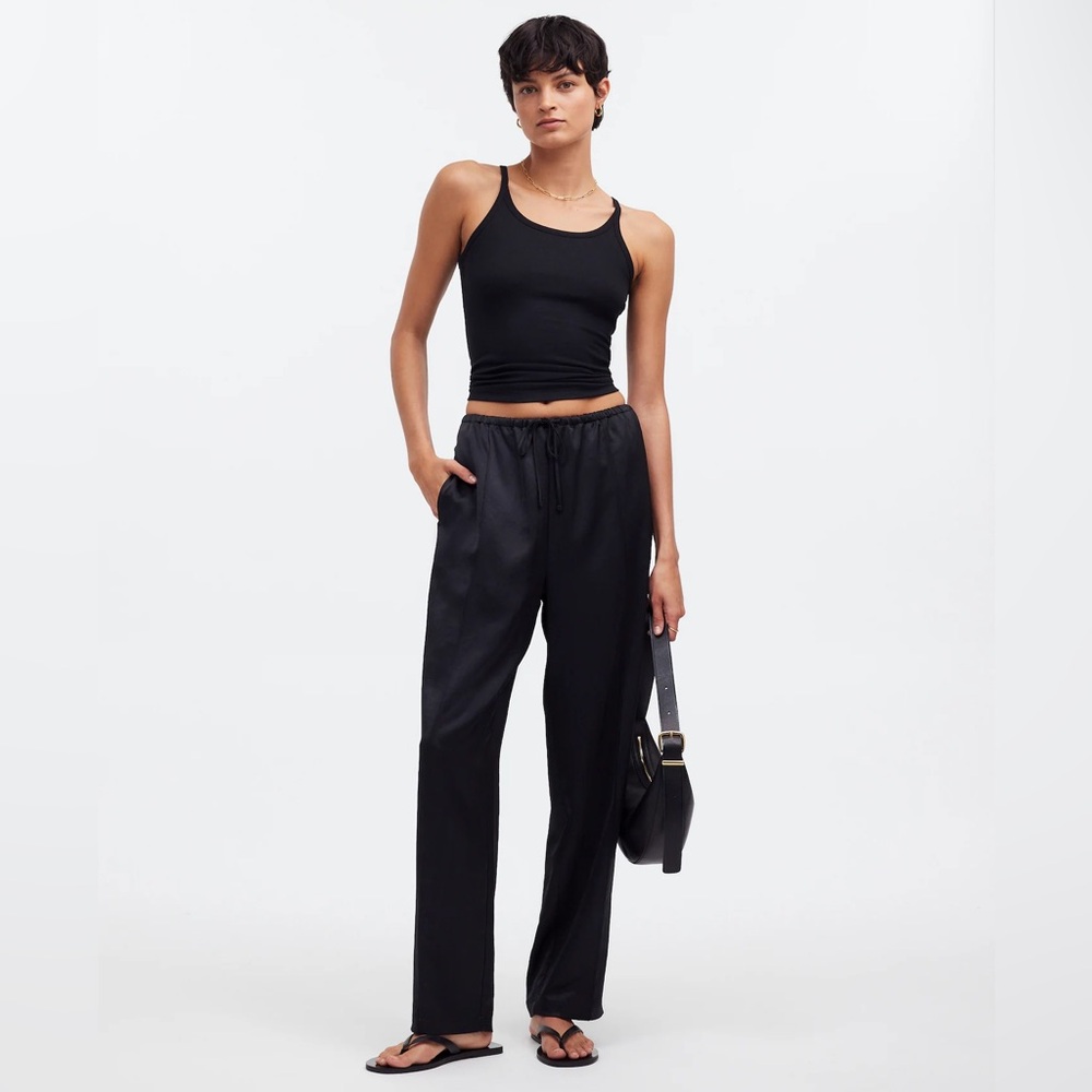 Madewell Pintucked Slim Pull-On Satin Pants